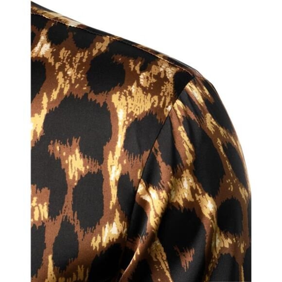 Men's Hipster Printed Slim Fit Long Sleeve Button Up Satin Dress Shirts - Picture 4 of 7